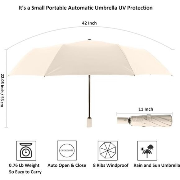 Windproof travel umbrella compact automatic sun rain UV protection folding - Picture 6 of 7
